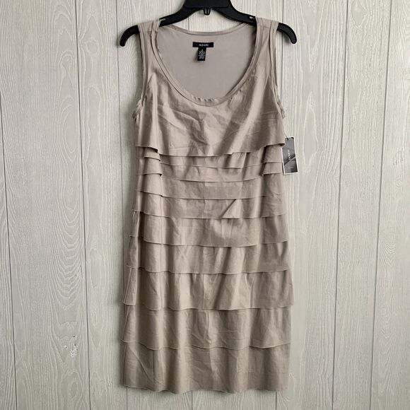 Alfani Summer Straw Beige Layered Sleeveless Dress Size 4 NWT - Picture 1 of 6